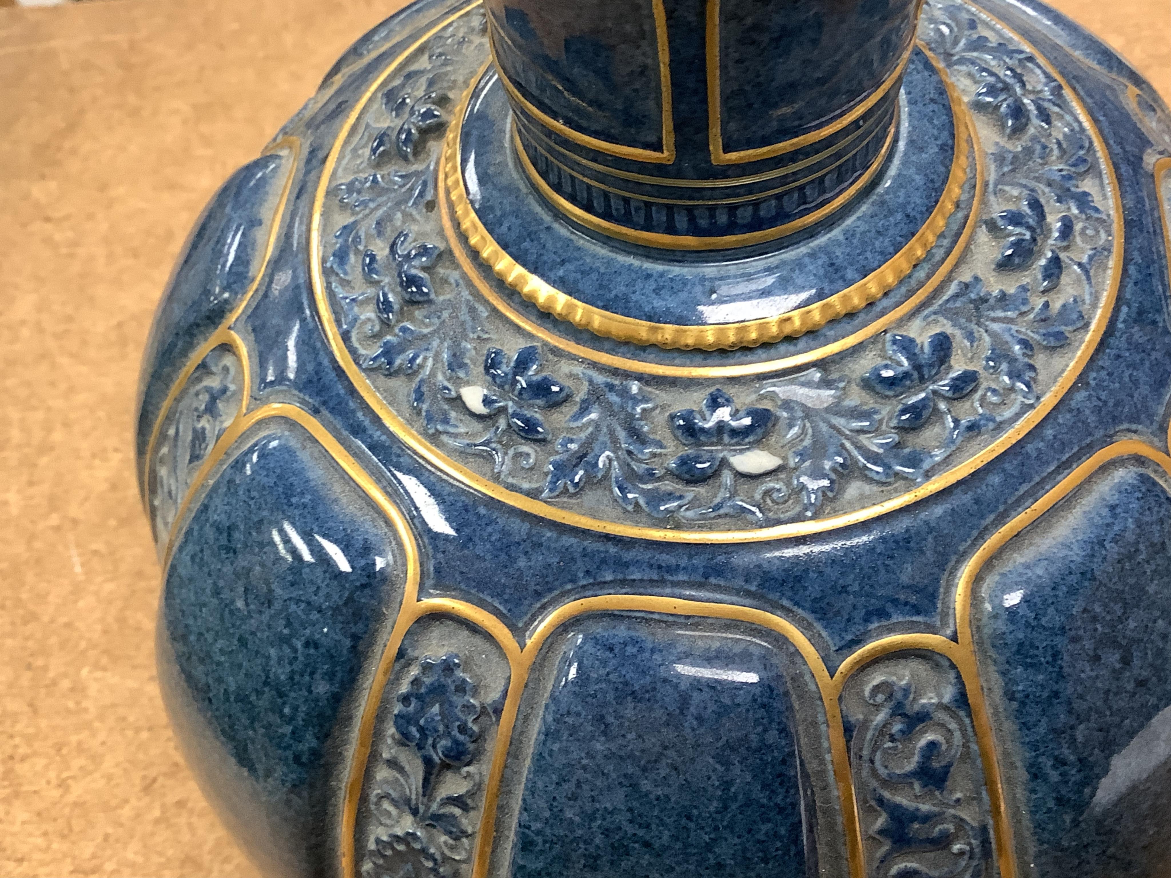 A Wedgwood silver mounted coffee set and a Royal Worcester powder blue vase - 24cm high.